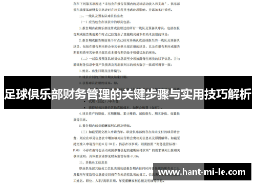 足球俱乐部财务管理的关键步骤与实用技巧解析 足球俱乐部财务管理的关键步骤与实用技巧解析